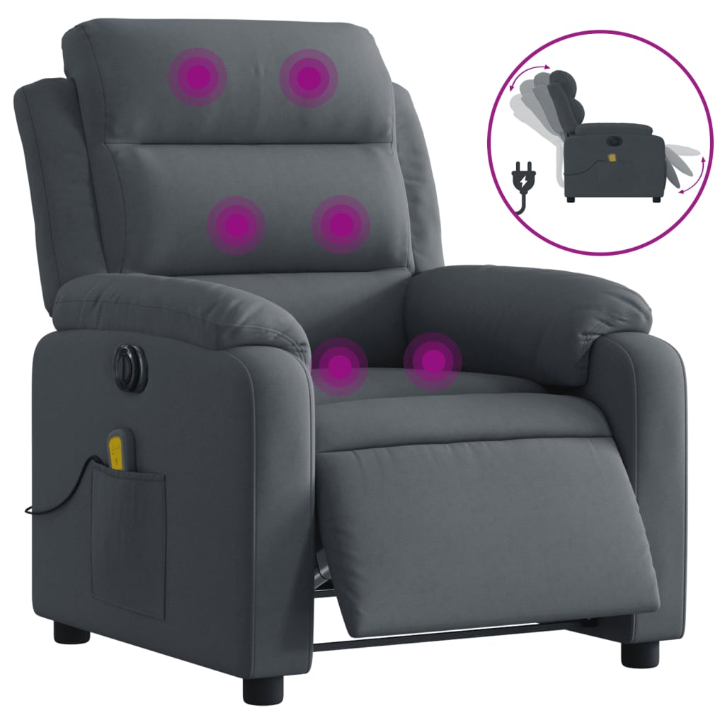 Electric Massage Recliner Chair Dark Gray Velvet