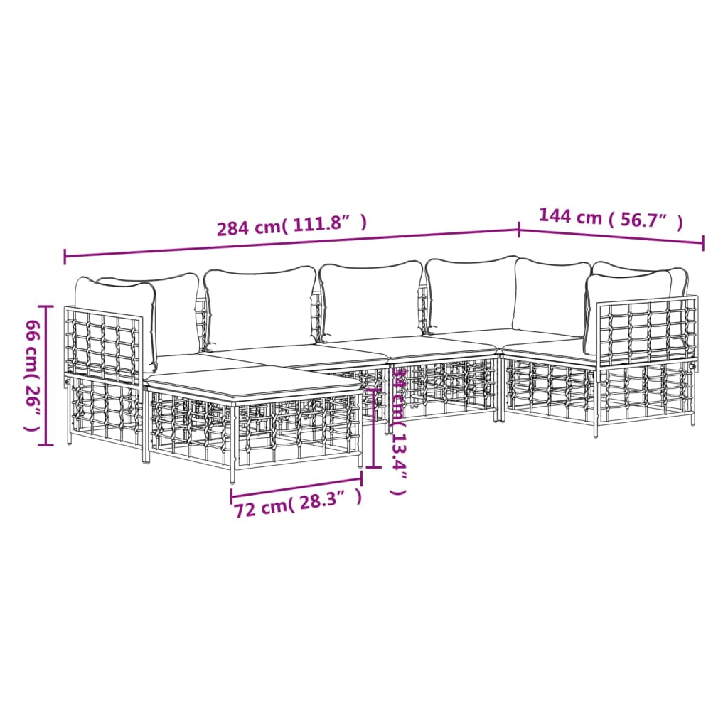 6 Piece Patio Lounge Set with Cushions Anthracite Poly Rattan