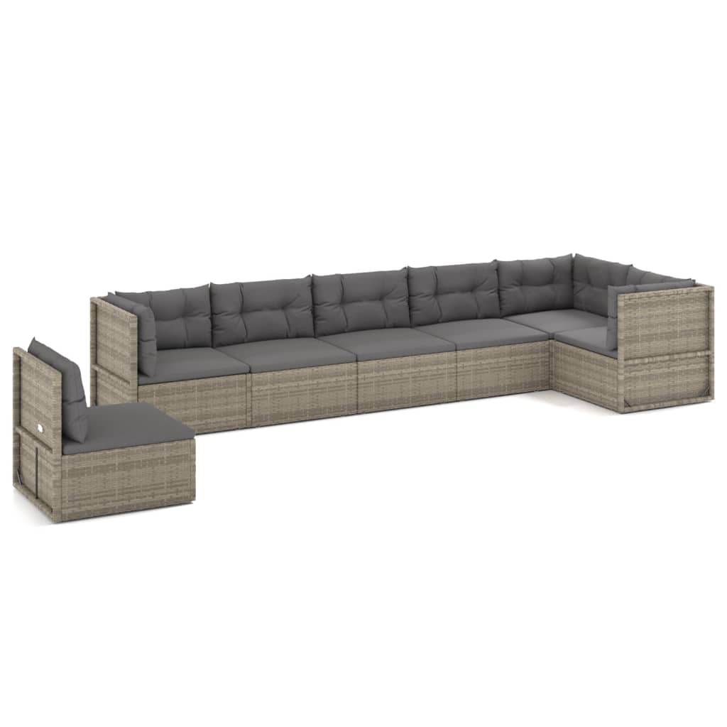 7 Piece Patio Lounge Set with Cushions Gray Poly Rattan