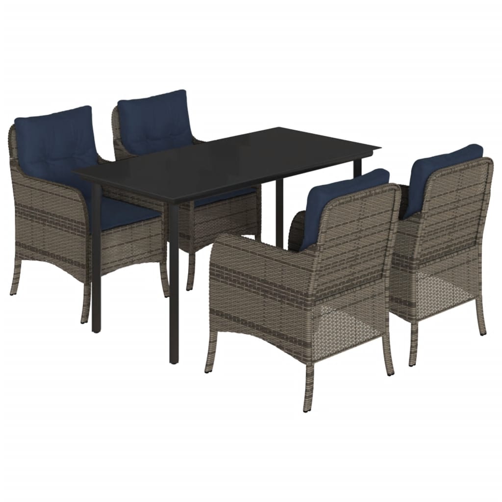 5 Piece Patio Dining Set with Cushions Gray Poly Rattan