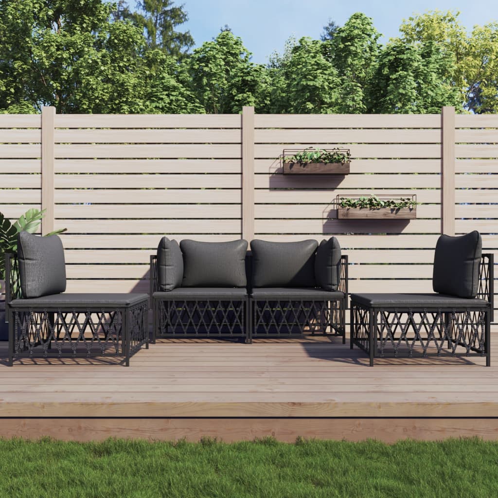 4 Piece Patio Lounge Set with Cushions Anthracite Steel