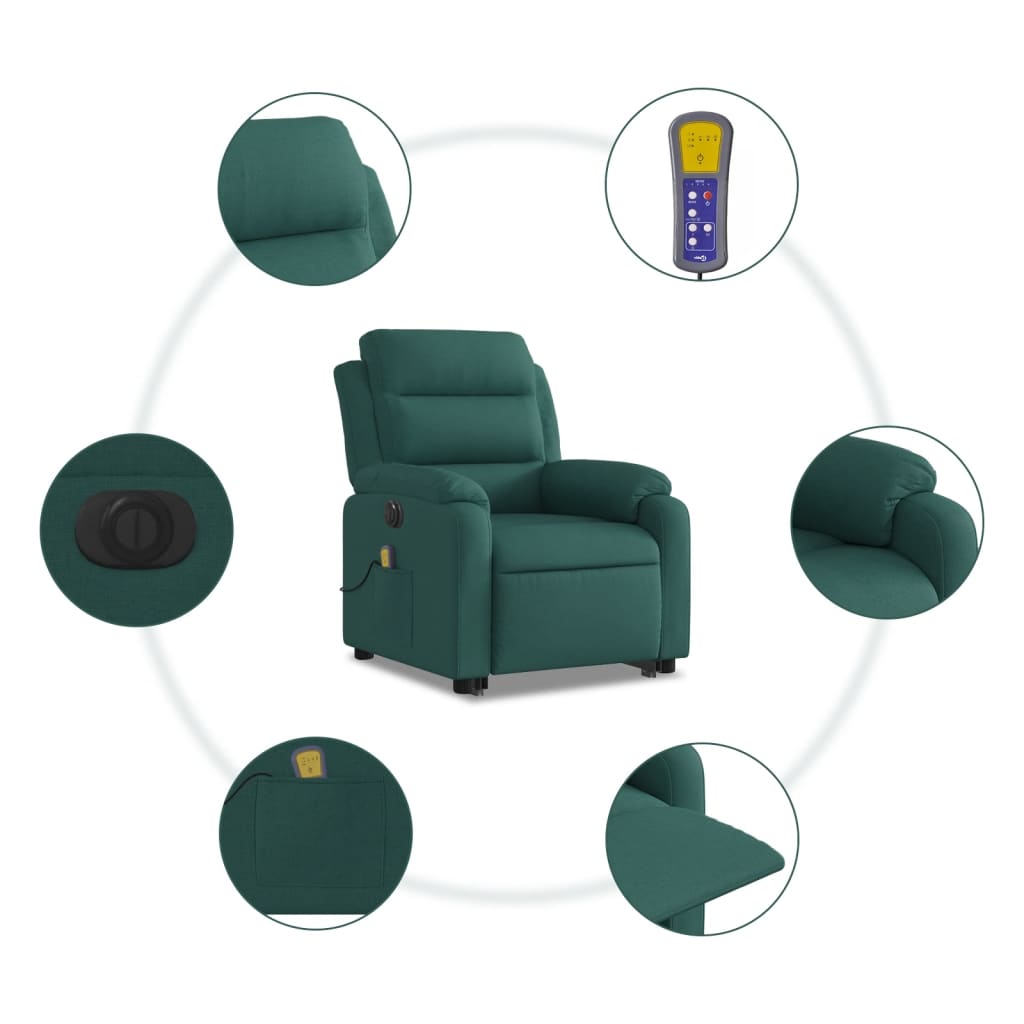 Electric Stand up Massage Recliner Chair Dark Green Fabric