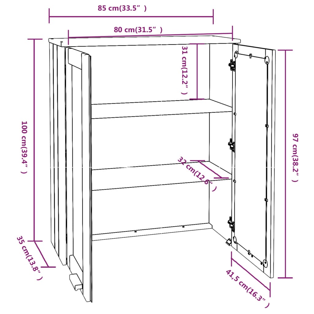 Top for Highboard HAMAR White 33.5"x13.8"x39.4" Solid Wood Pine