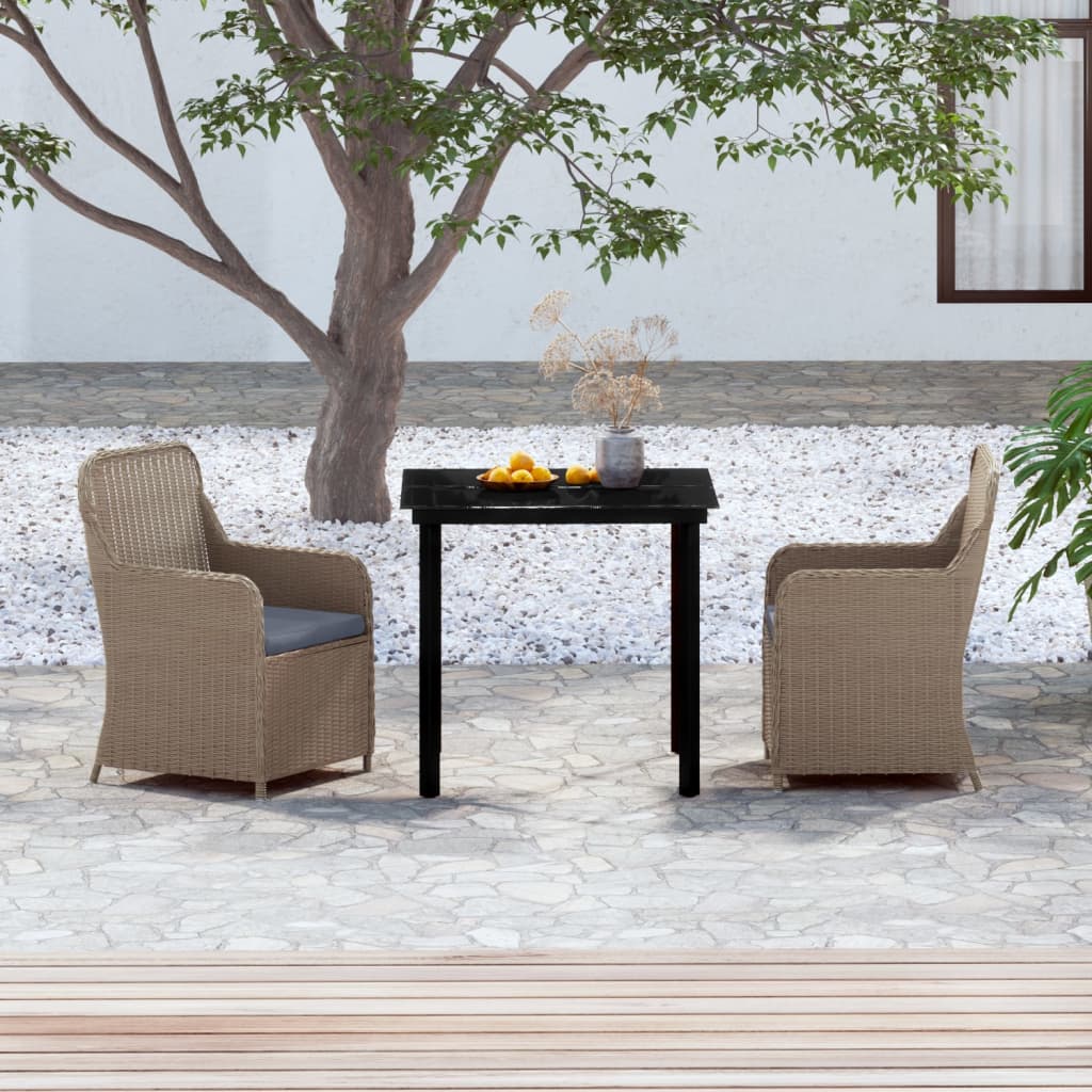 3 Piece Patio Dining Set with Cushions Brown