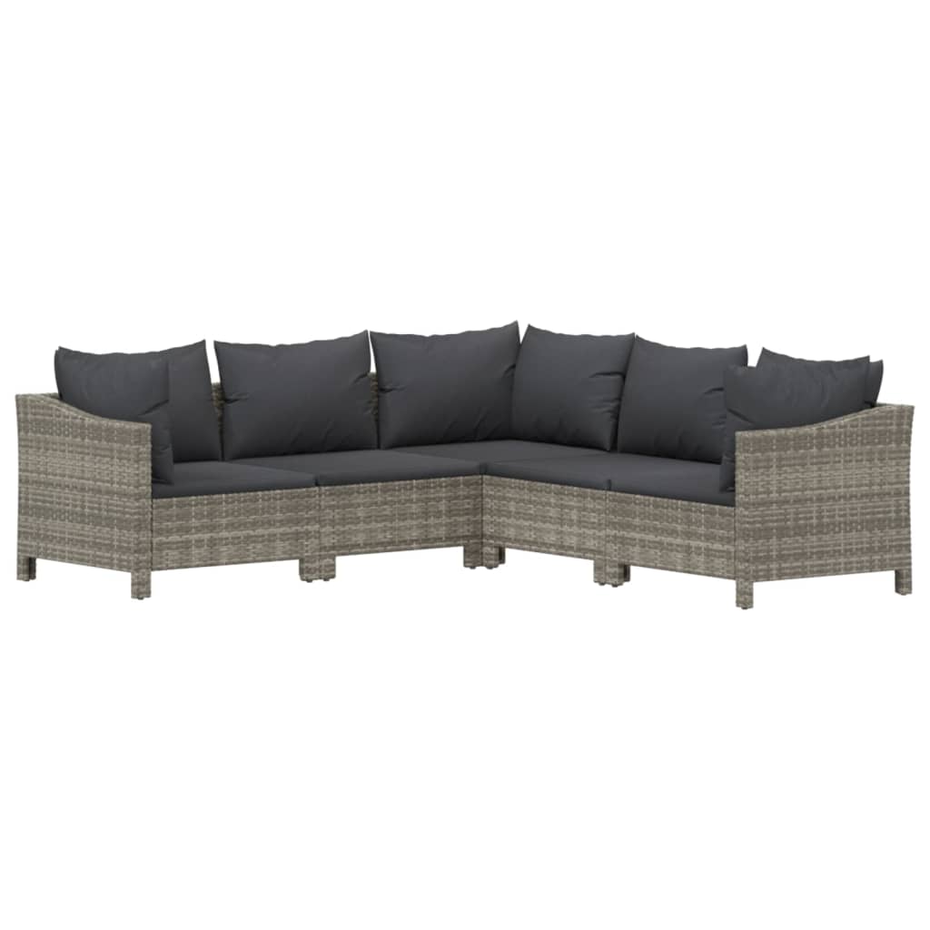 5 Piece Patio Lounge Set with Cushions Gray Poly Rattan