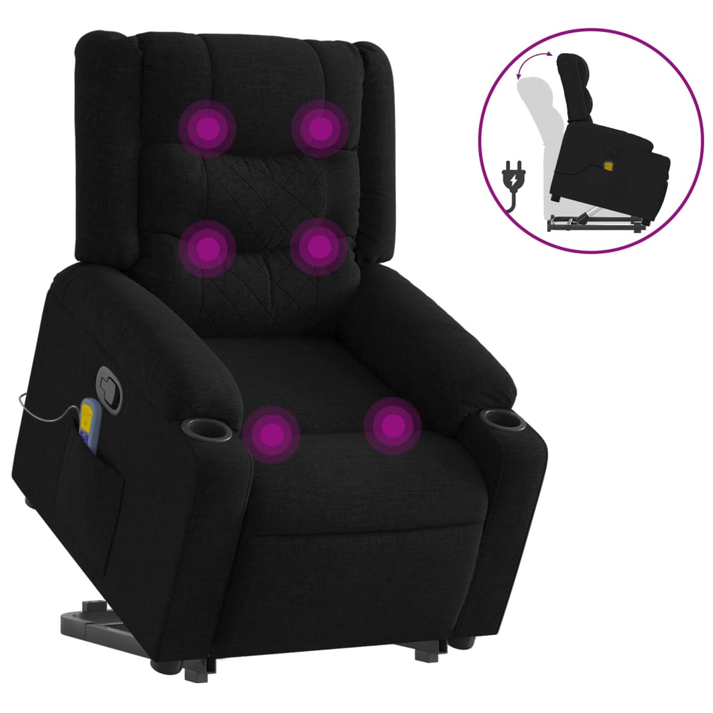 Stand up Massage Recliner Chair Black Fabric