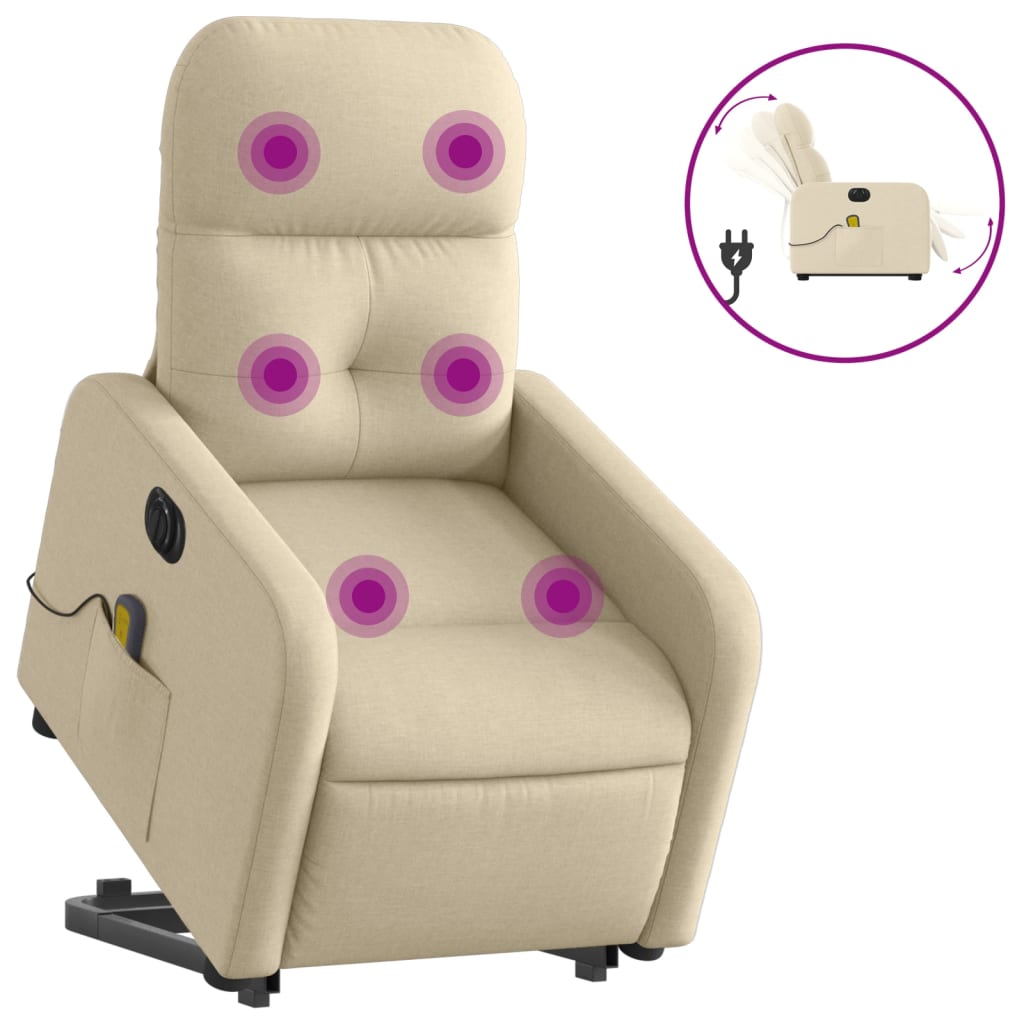 Electric Stand up Massage Recliner Chair Cream Fabric