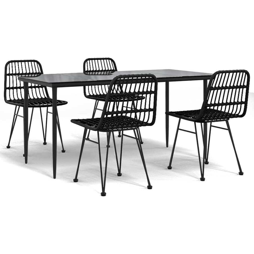 5 Piece Patio Dining Set Black Poly Rattan