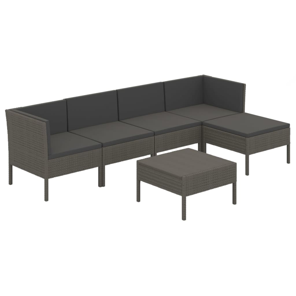 6 Piece Patio Lounge Set with Cushions Poly Rattan Gray