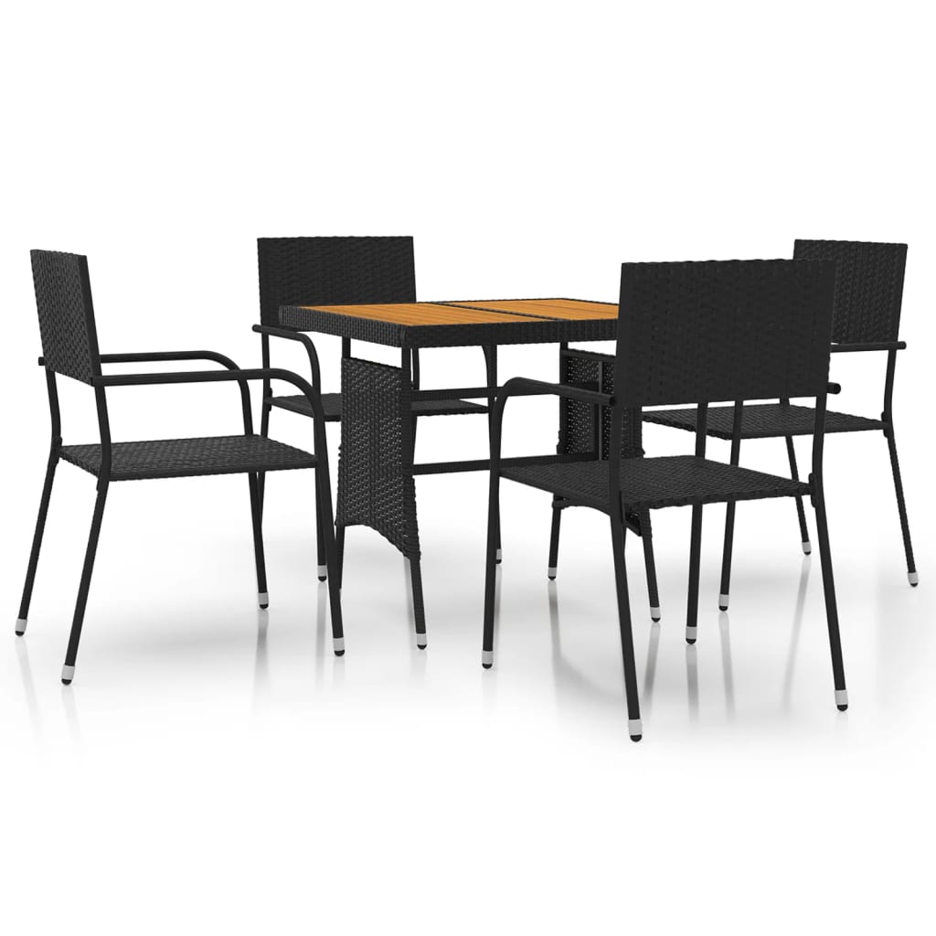 5 Piece Patio Dining Set Poly Rattan Black