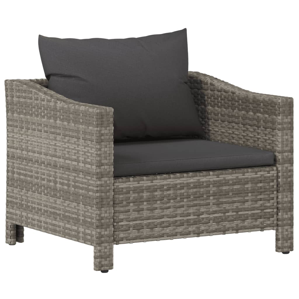 5 Piece Patio Lounge Set with Cushions Gray Poly Rattan