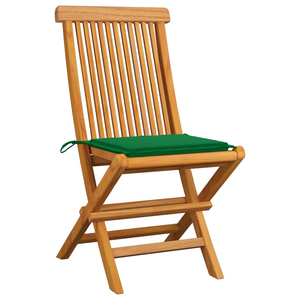 Patio Chairs with Green Cushions 8 pcs Solid Teak Wood