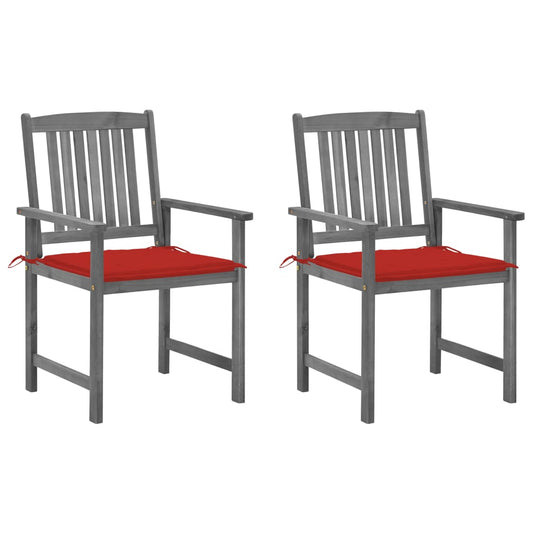 Patio Chairs with Cushions 2 pcs Gray Solid Acacia Wood