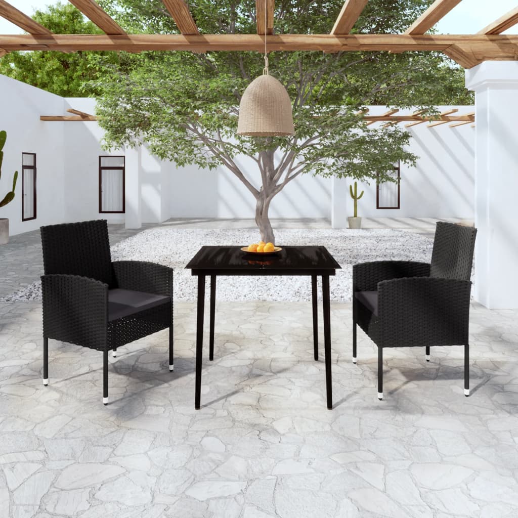 3 Piece Patio Dining Set Black