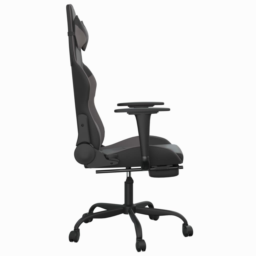 Gaming Chair with Footrest Black and Gray Faux Leather