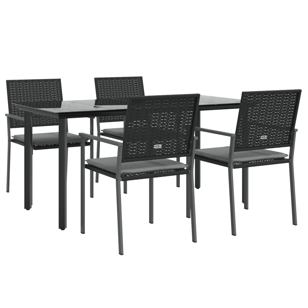 5 Piece Patio Dining Set with Cushions Poly Rattan and Steel