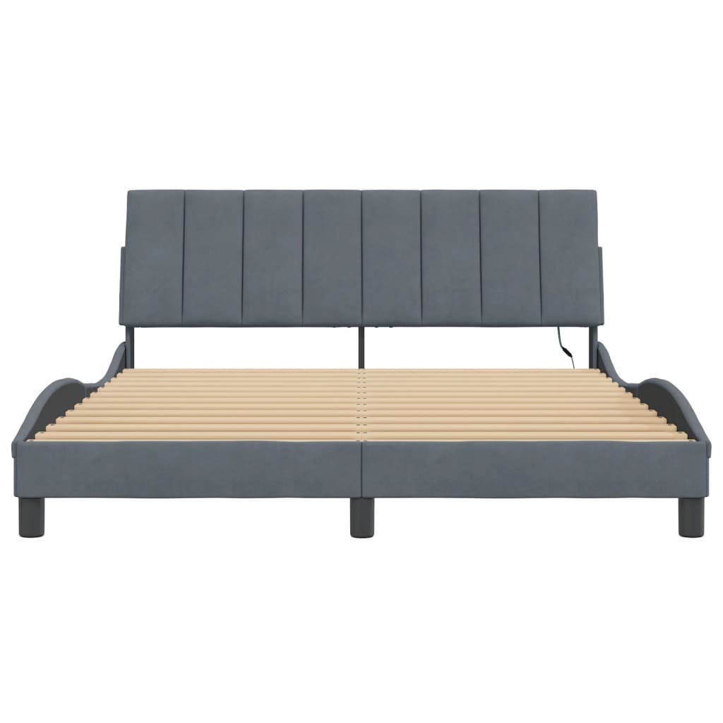 Bed Frame with LED Lights Dark Gray 59.8"x79.9" Queen Velvet