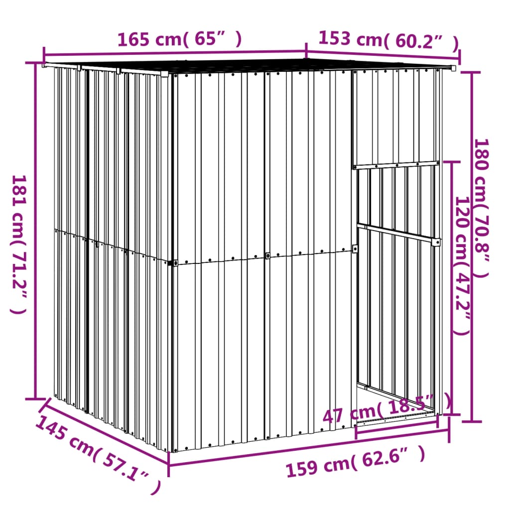 Dog House with Roof Light Gray 65"x60.2"x71.3" Galvanized Steel