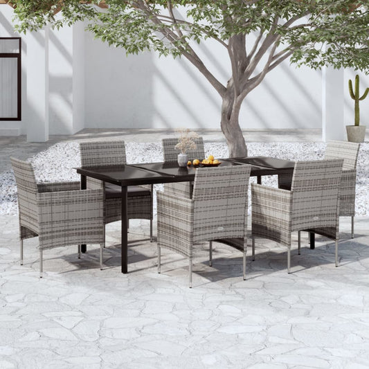 7 Piece Patio Dining Set with Cushions Gray and Black