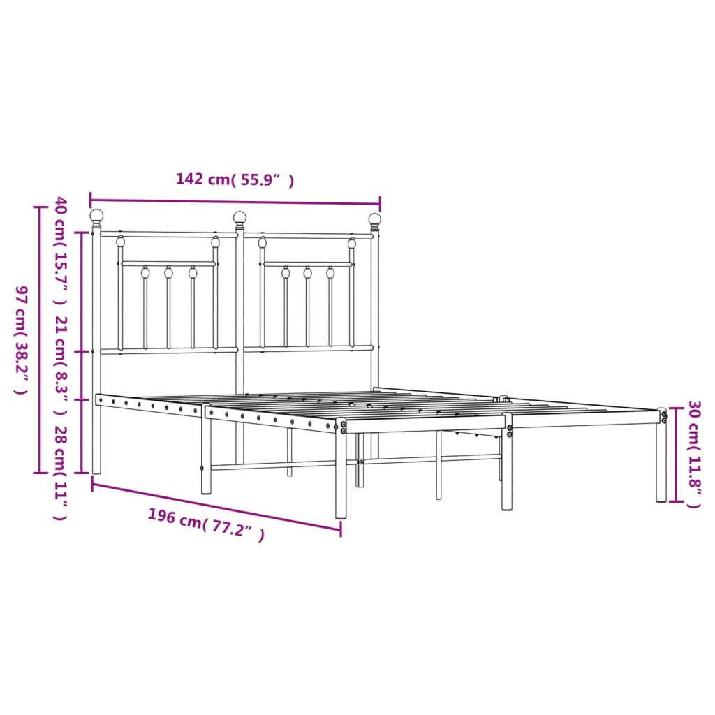 Metal Bed Frame without Mattress with Headboard Black 53.1"x74.8"