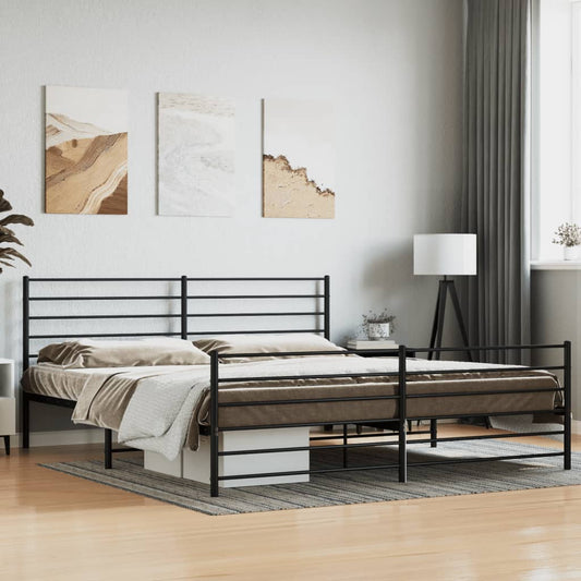 Metal Bed Frame without Mattress with Footboard Black 72"x83.9"