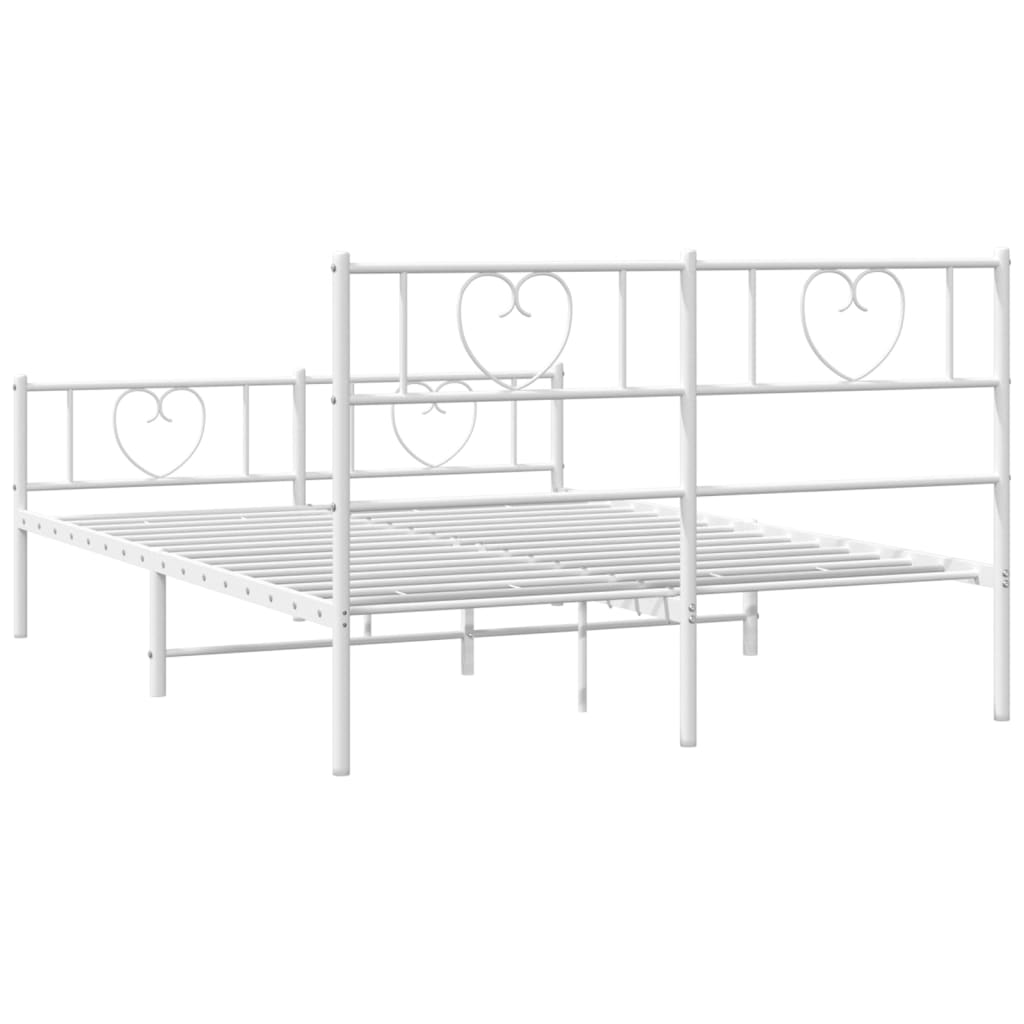 Metal Bed Frame without Mattress with Footboard White 53.1"x74.8"