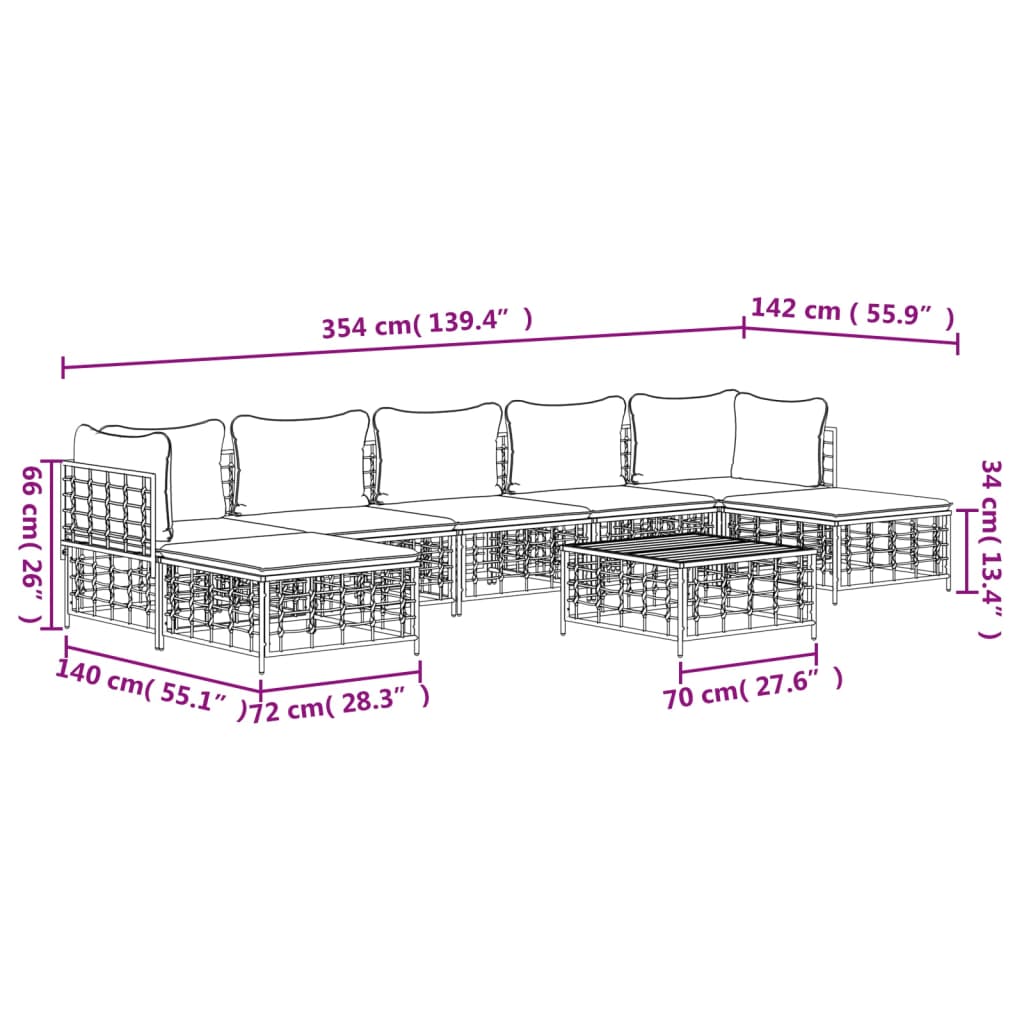 8 Piece Patio Lounge Set with Cushions Anthracite Poly Rattan