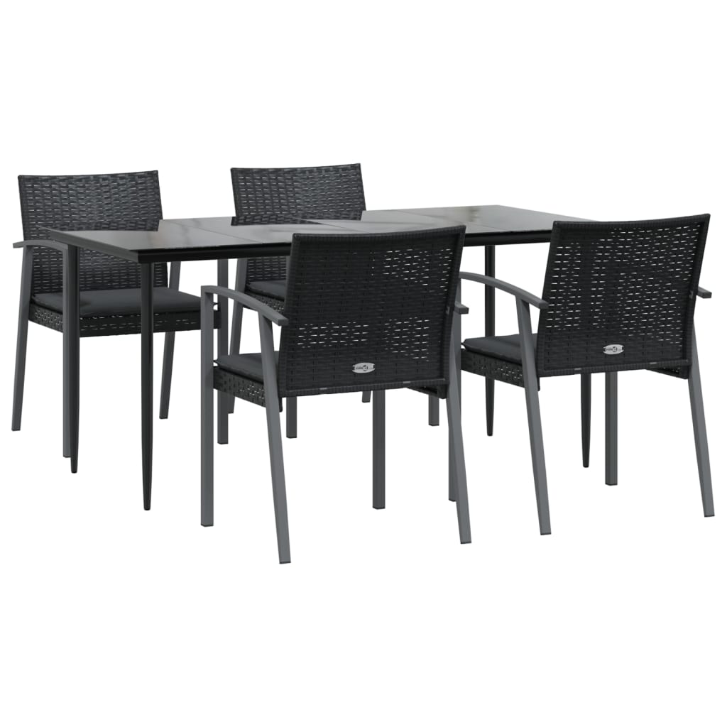 5 Piece Patio Dining Set with Cushions Poly Rattan and Steel