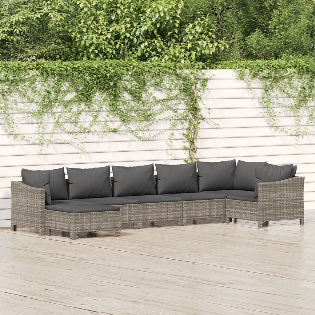 7 Piece Patio Lounge Set with Cushions Gray Poly Rattan