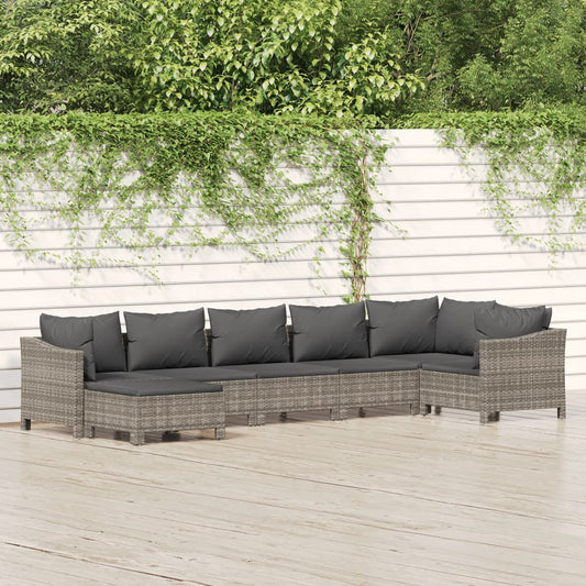 7 Piece Patio Lounge Set with Cushions Gray Poly Rattan