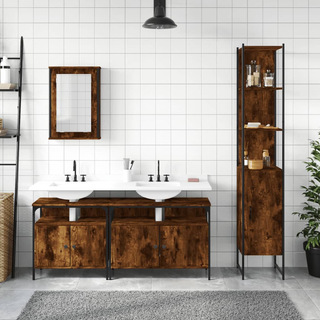 4 Piece Bathroom Furniture Set Smoked Oak Engineered Wood