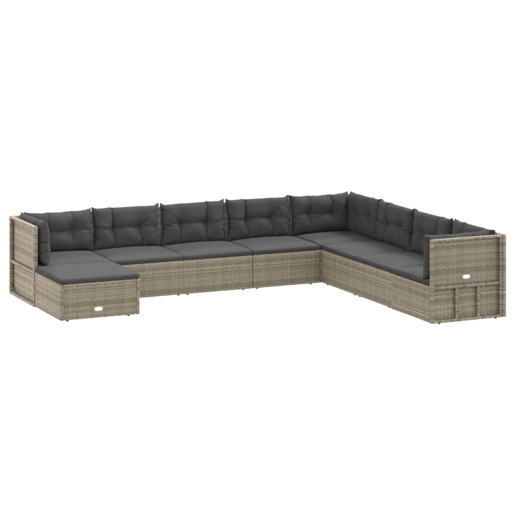 9 Piece Patio Lounge Set with Cushions Gray Poly Rattan