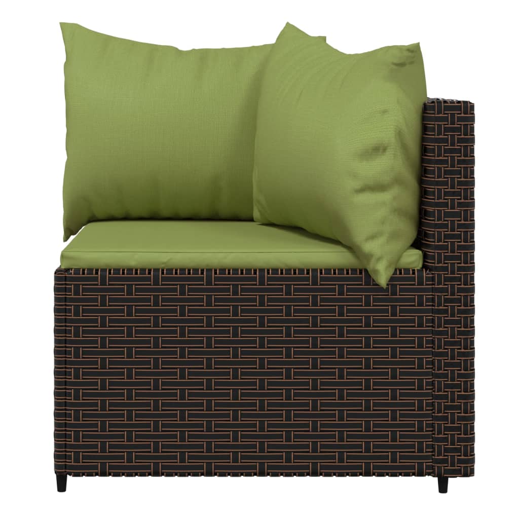 Patio Corner Sofas with Cushions 2 pcs Brown Poly Rattan