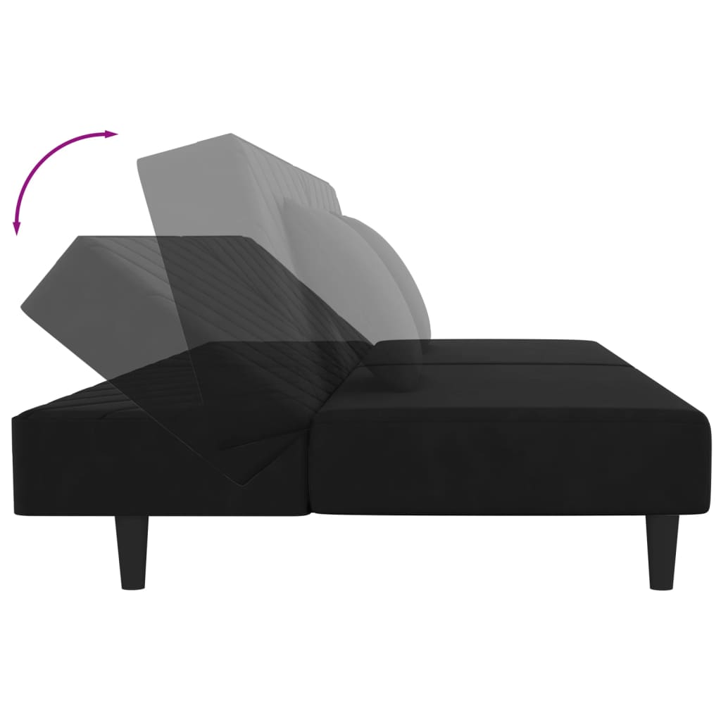 2-Seater Sofa Bed with Two Pillows Black Velvet