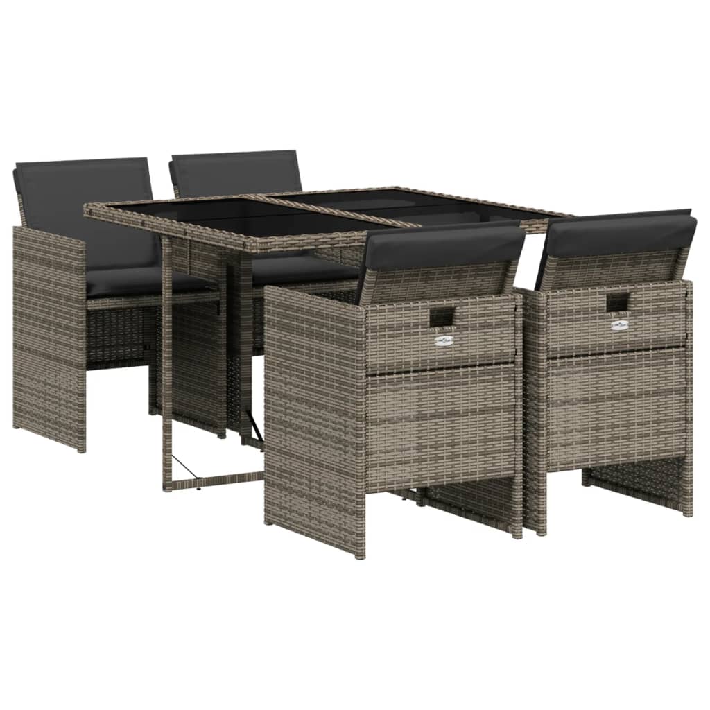 5 Piece Patio Dining Set with Cushions Gray Poly Rattan