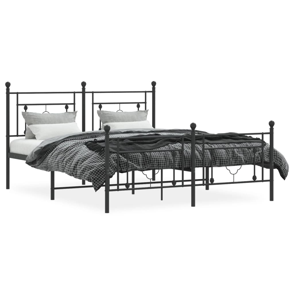 Metal Bed Frame without Mattress with Footboard Black 59.1"x78.7"