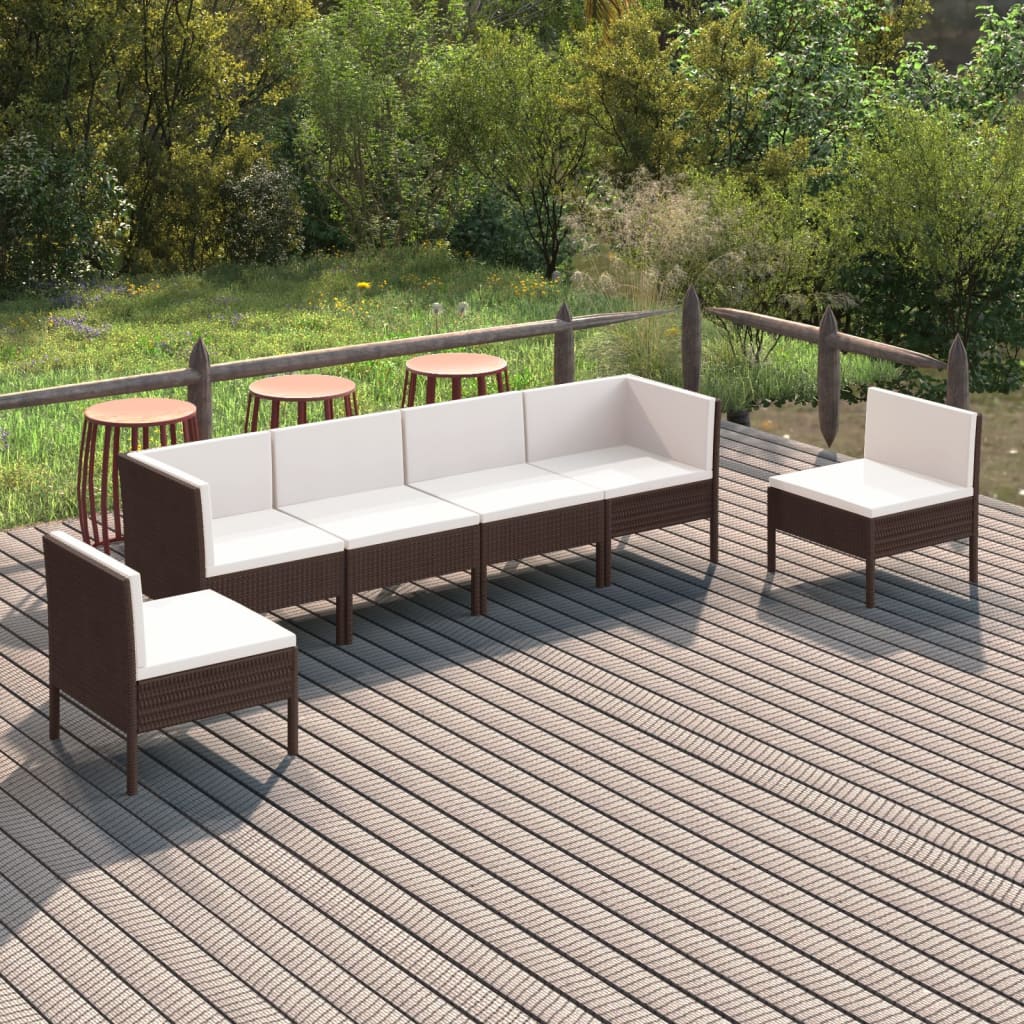 6 Piece Patio Lounge Set with Cushions Poly Rattan Brown