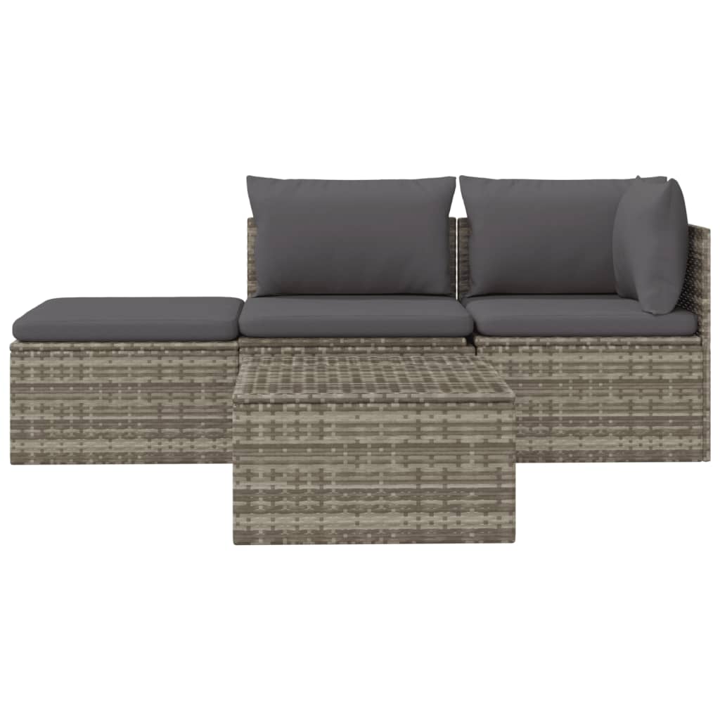 4 Piece Patio Lounge Set with Cushions Gray Poly Rattan