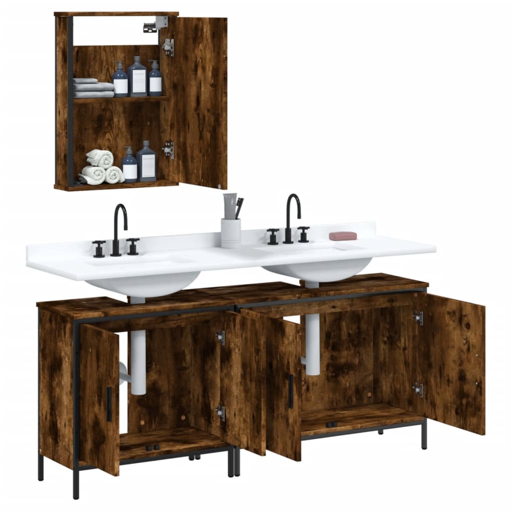 3 Piece Bathroom Furniture Set Smoked Oak Engineered Wood