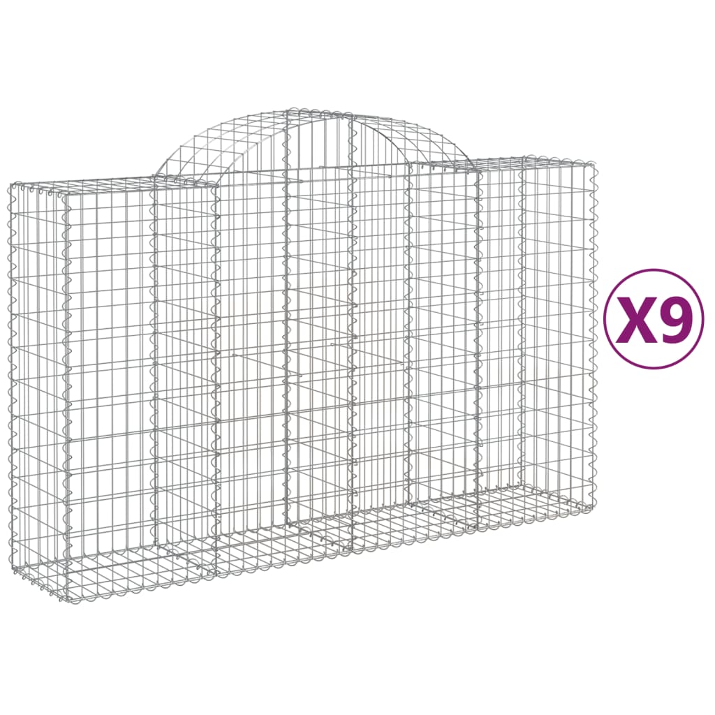 Arched Gabion Baskets 9 pcs 78.7"x19.7"x47.2"/55.1" Galvanized Iron