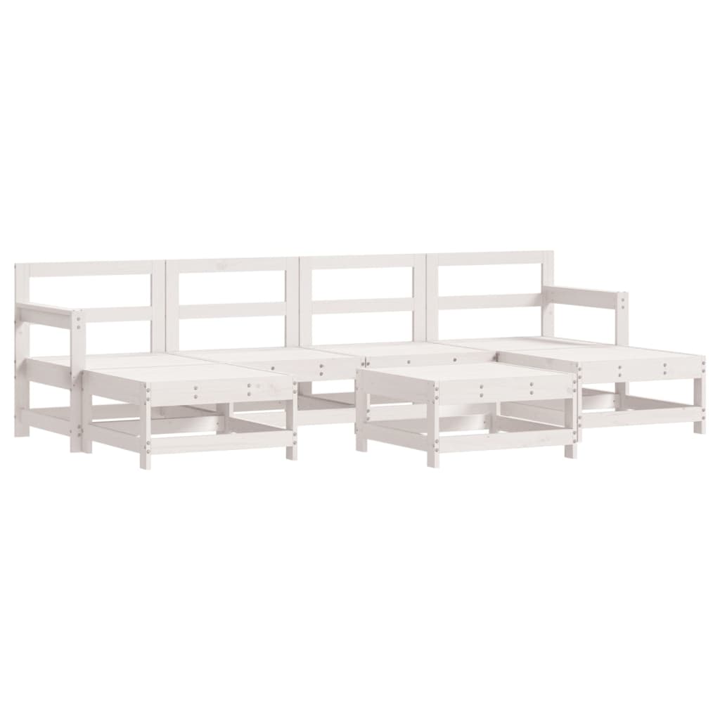 7 Piece Patio Lounge Set with Cushions White Solid Wood