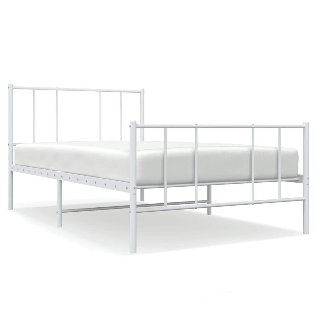 Metal Bed Frame without Mattress with Footboard White 39.4"x78.7"