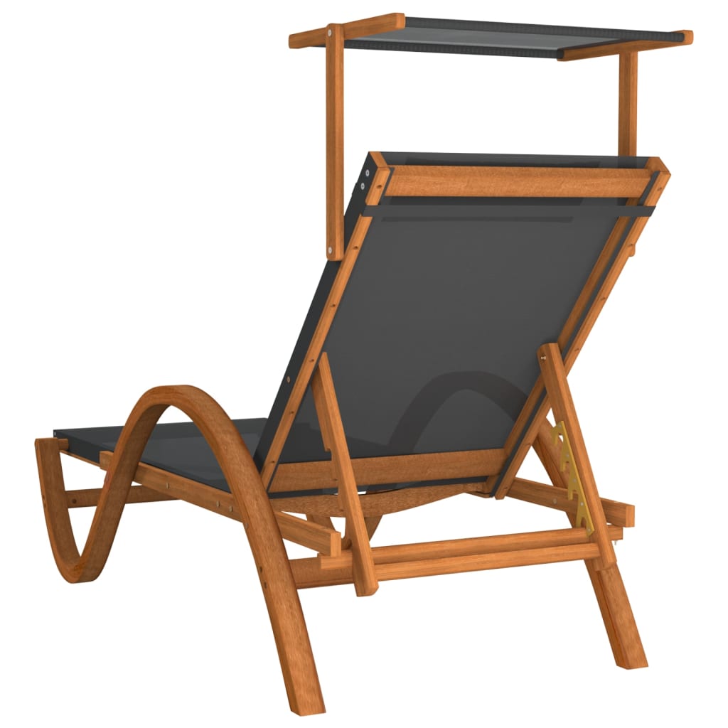 Sun Lounger with Canopy Gray Textilene and Solid Wood Poplar