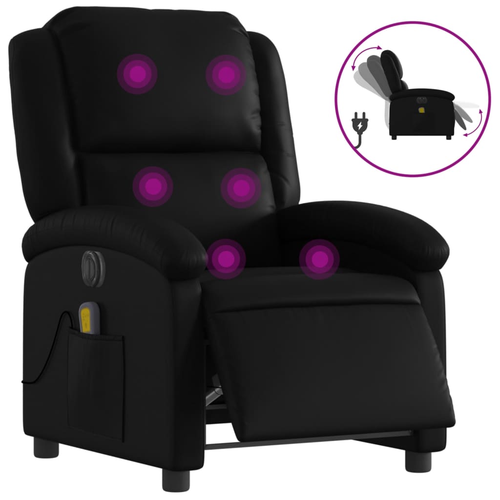 Electric Massage Recliner Chair Black Faux Leather