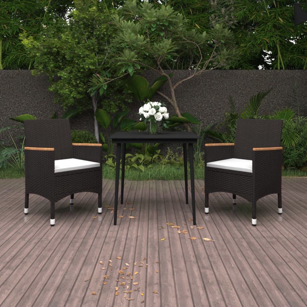 3 Piece Patio Dining Set with Cushions Poly Rattan and Glass