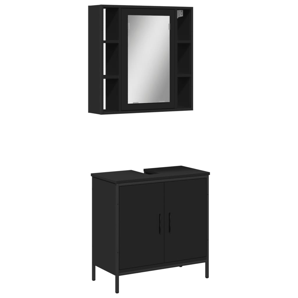 2 Piece Bathroom Furniture Set Black Engineered Wood