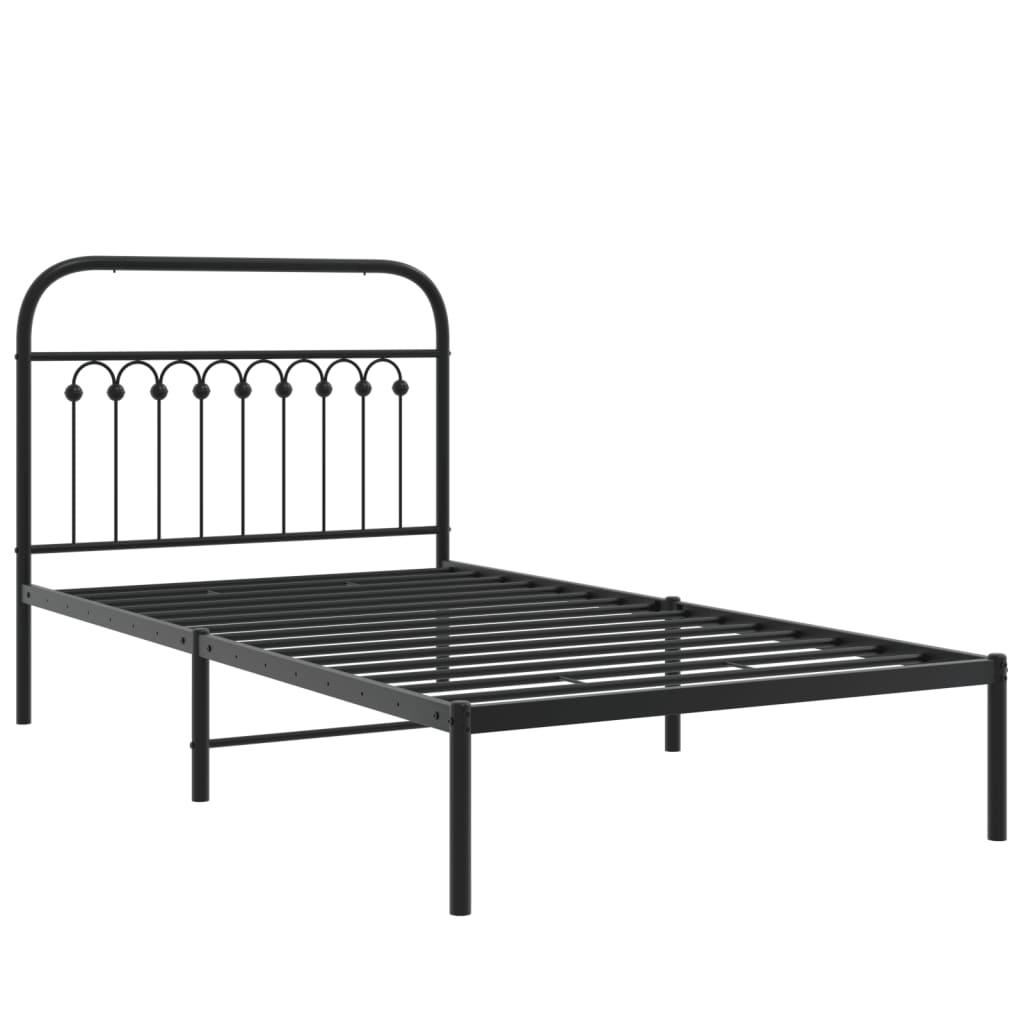 Metal Bed Frame without Mattress with Headboard Black 39.4"x78.7"