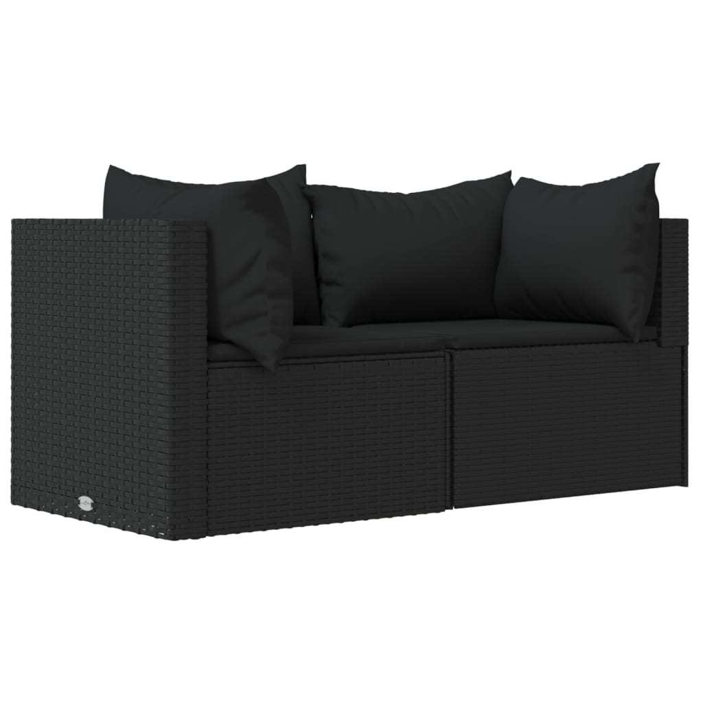 Patio Corner Sofas with Cushions 2 pcs Black Poly Rattan