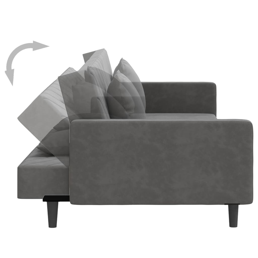 2-Seater Sofa Bed with Two Pillows Dark Gray Velvet