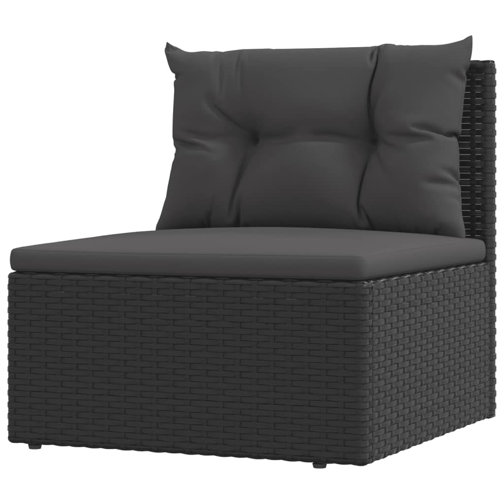 10 Piece Patio Lounge Set with Cushions Black Poly Rattan